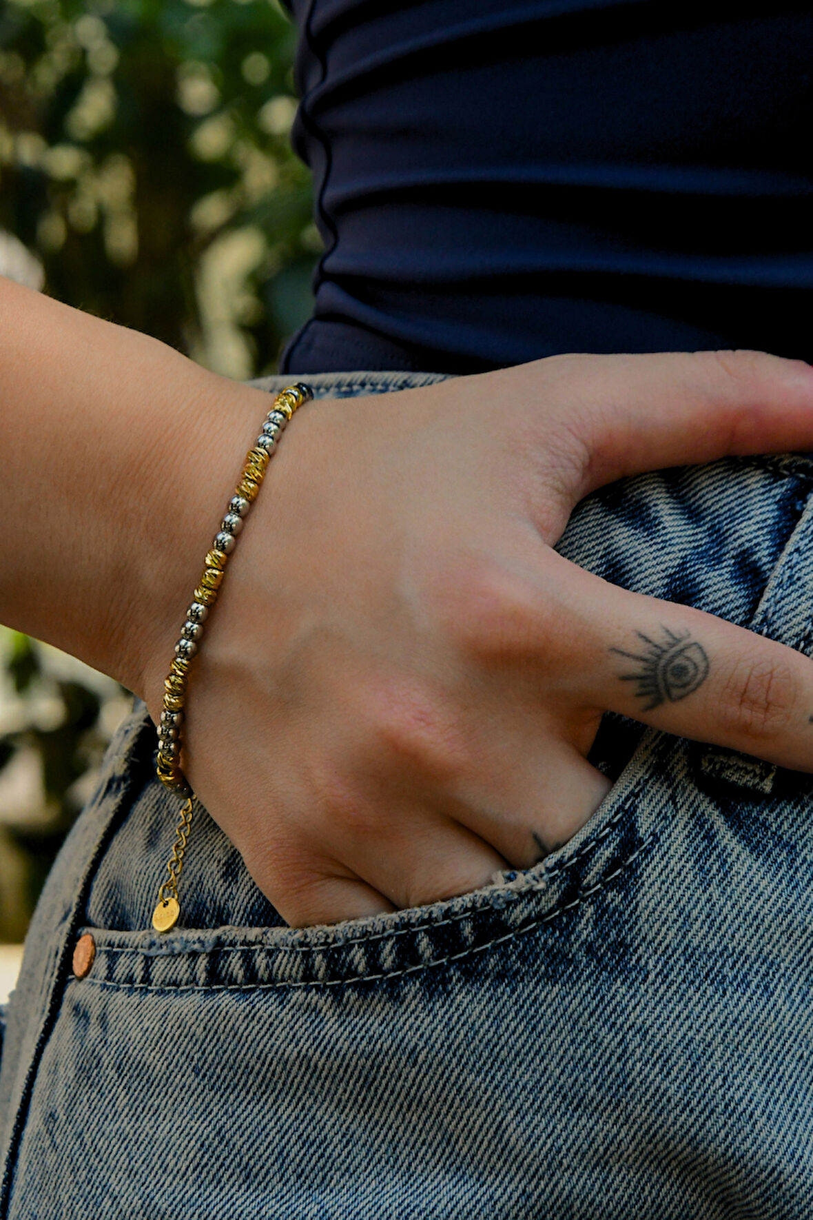 3'lü Küre Taşlı Dorika Model Kadın Çelik Bileklik