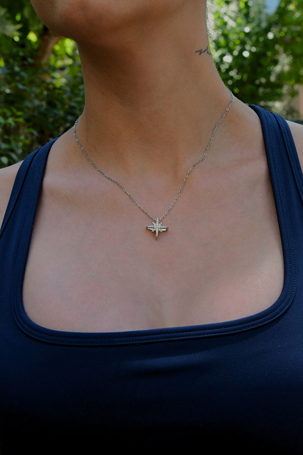 3d Zirkon Taşlı Kutup Yıldızı Model Kadın Çelik Kolye