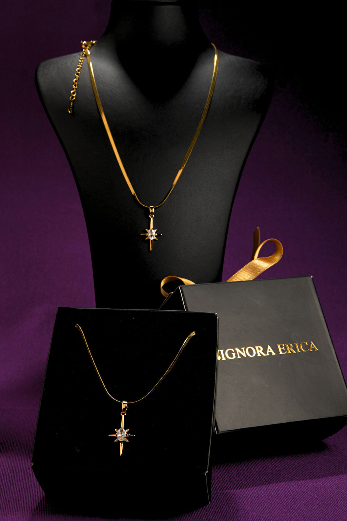 Zirkon Taşlı Kutup Yıldızı Model Kadın İtalyan Ezme Çelik Kolye