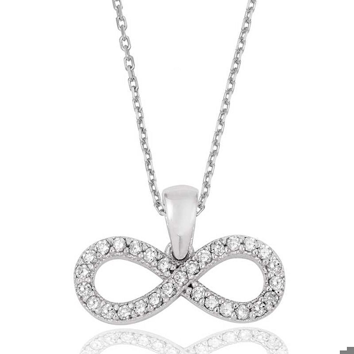 Gümüş Beyaz Taşlı Sonsuzluk Kadın Kolye