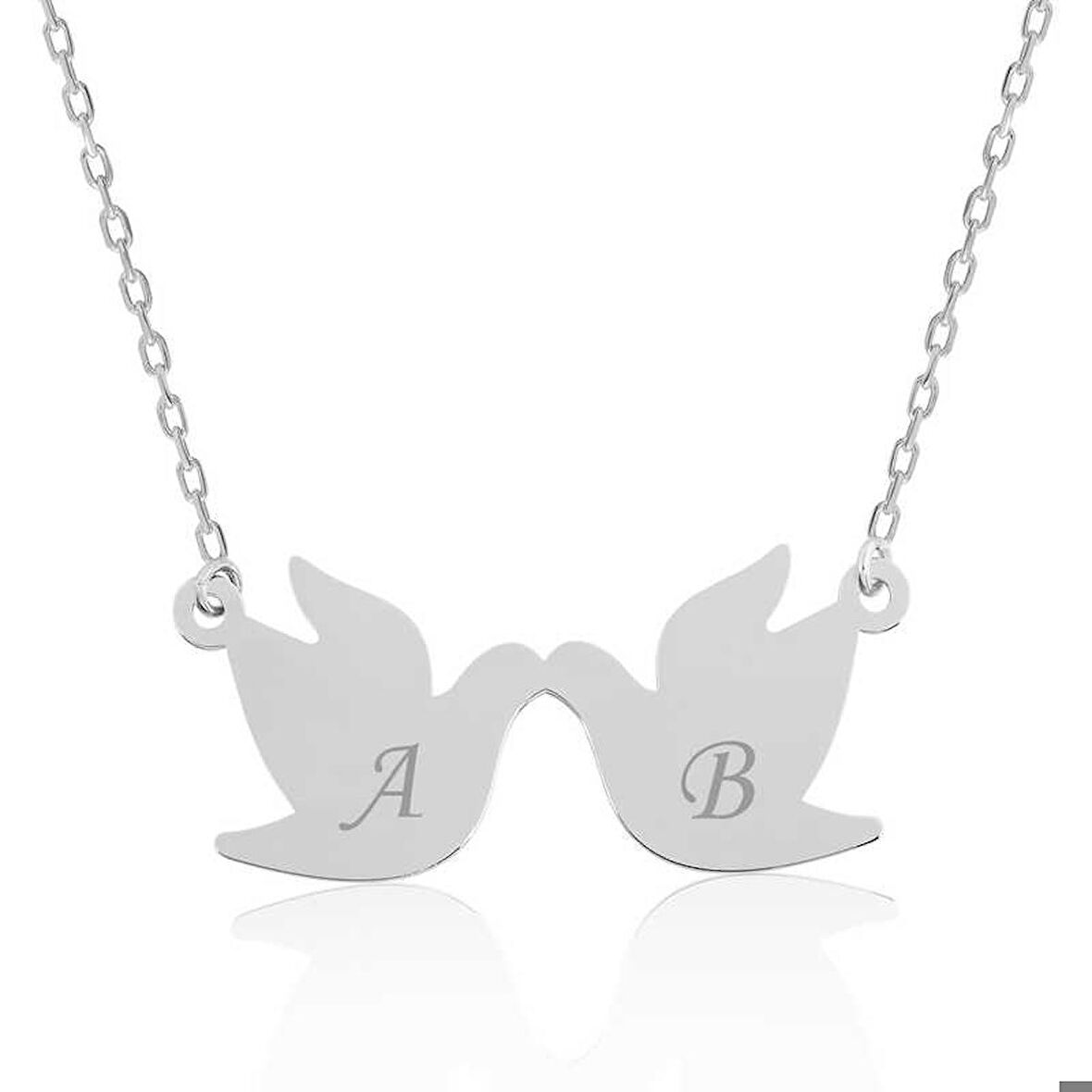 Gümüş Çifte Kumrular Harf Yazılı Kolye