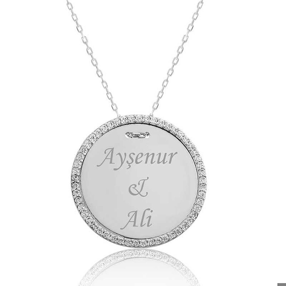 Gümüş Taşlı Kişiye Özel İsimli Kadın Kolye