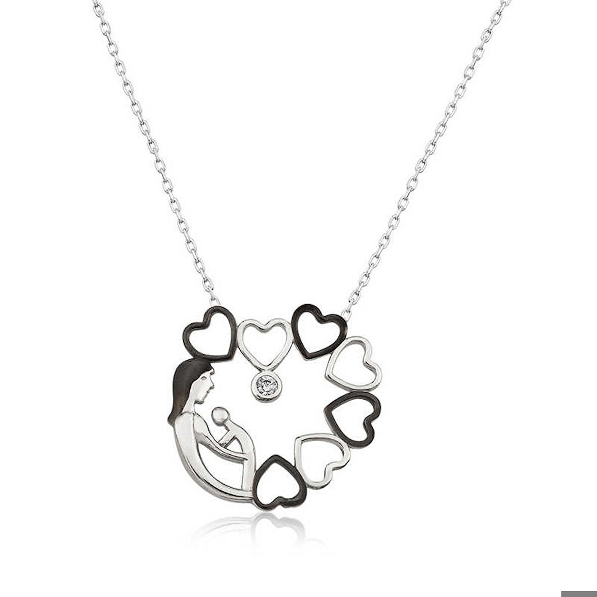 Gümüş Kalp Çemberi Anne Çocuk Kadın Kolye