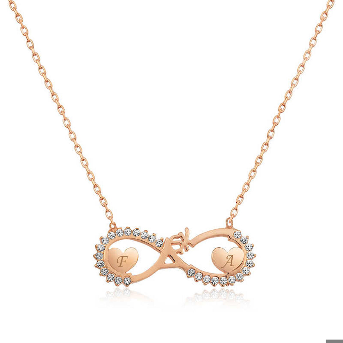 Gümüş Rose Kalpli Sonsuz Aşk Kolye