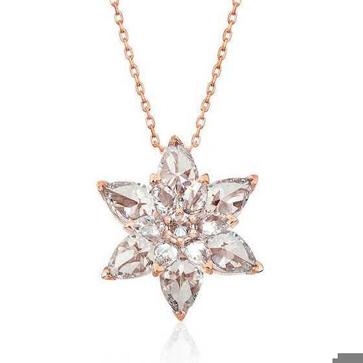 Gümüş Rose Beyaz Lotus Çiçeği Kolye