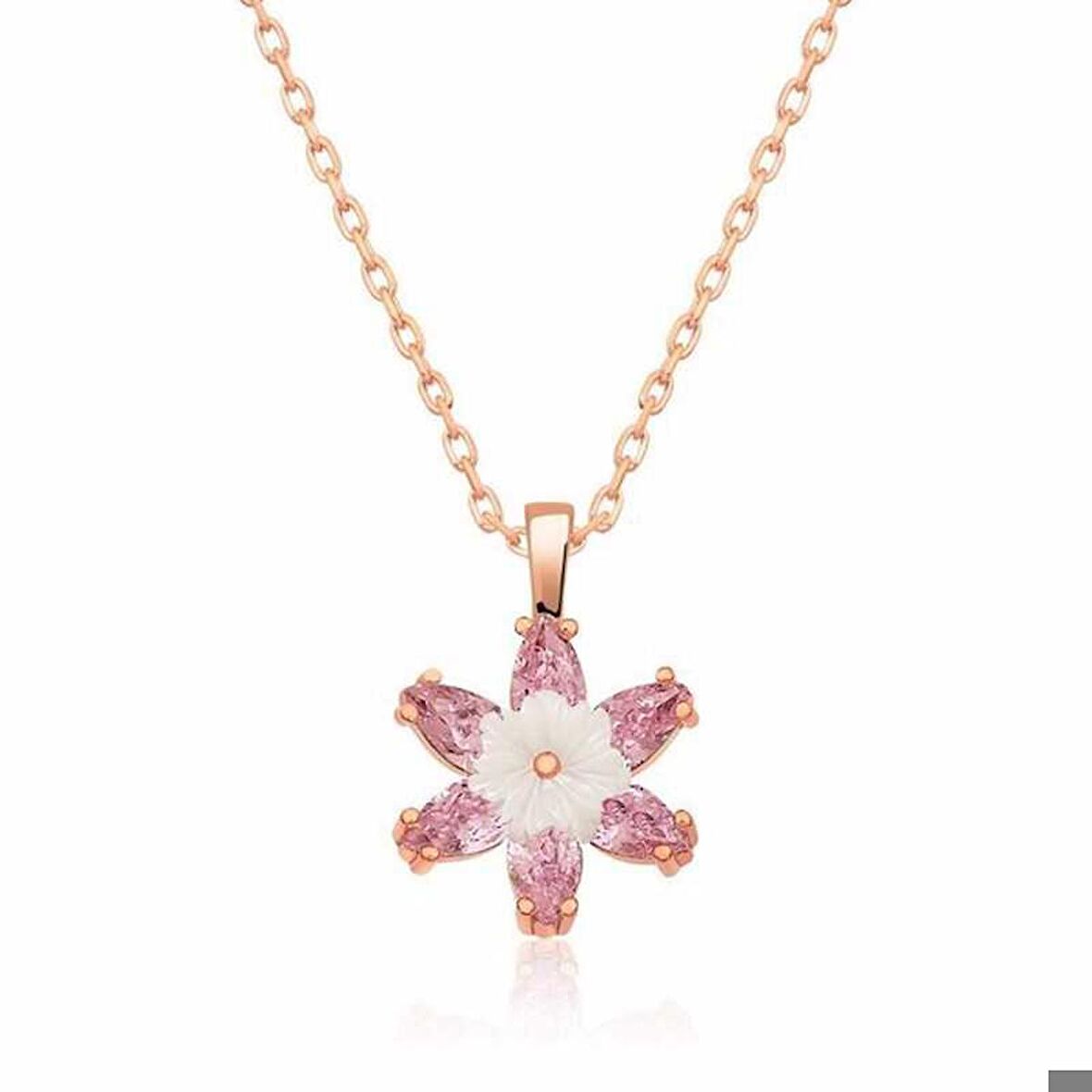 Gümüş Rose Pembe Lotus Çiçeği Kolye