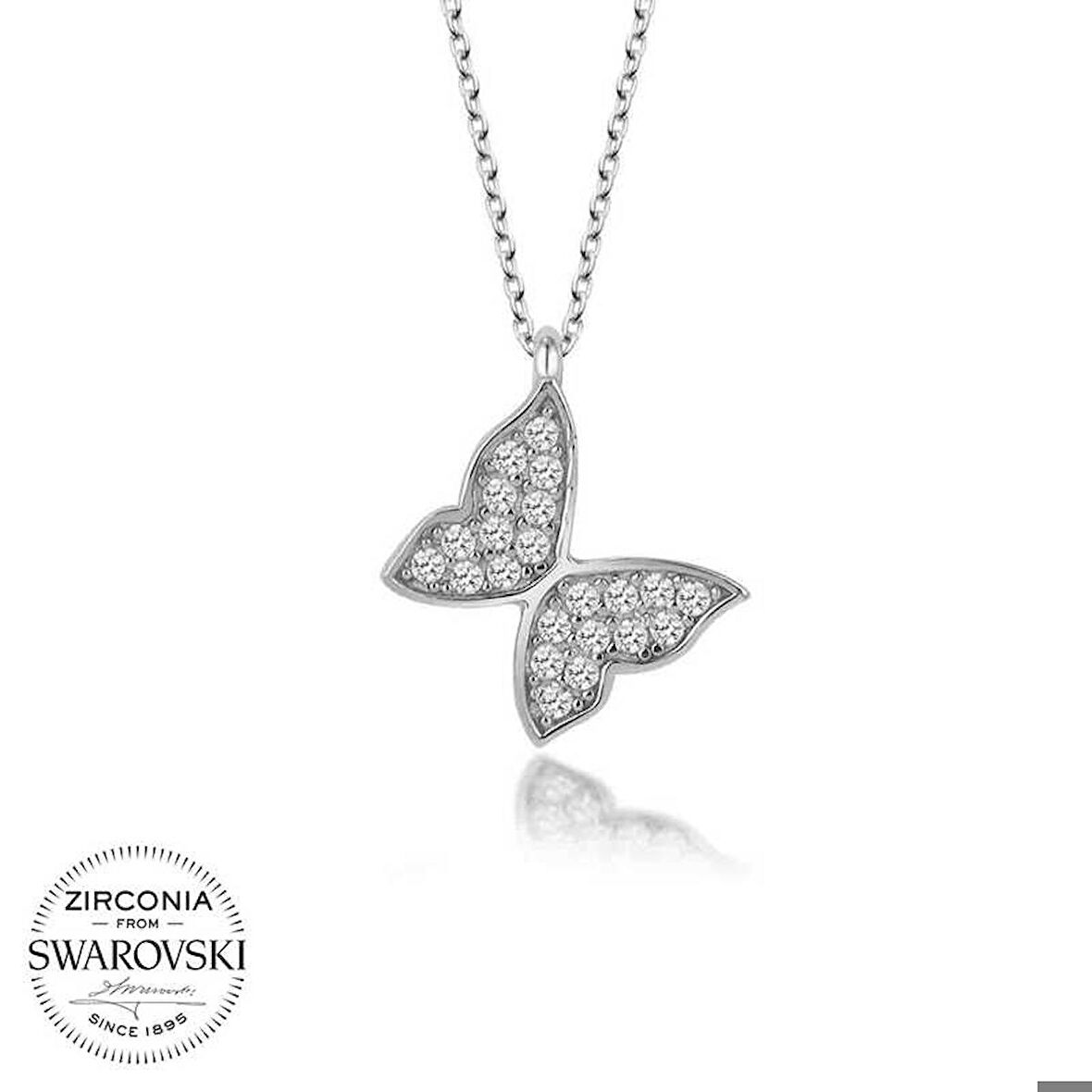 Swarovski Taşlı Gümüş Kelebek Kadın Kolye