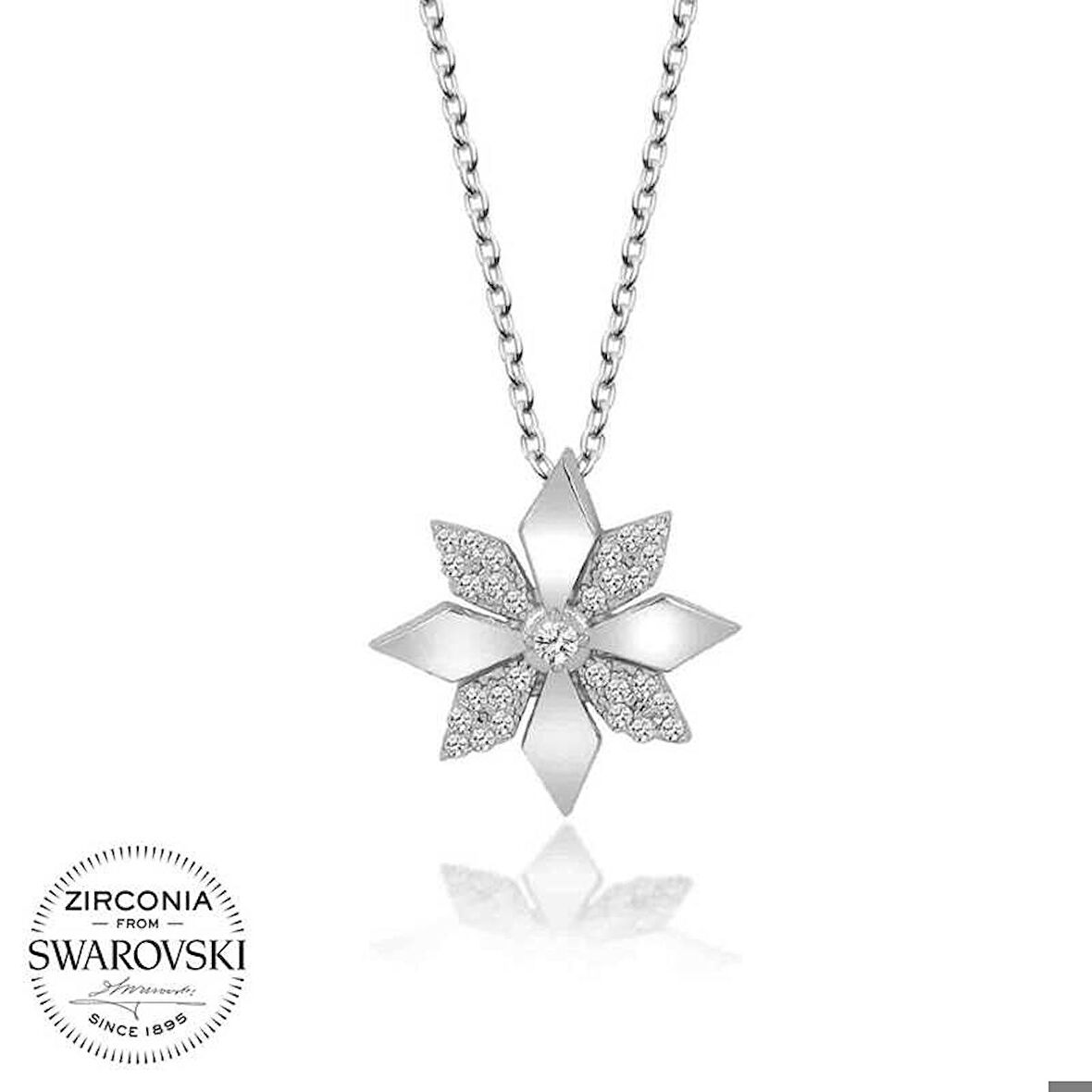 Swarovski Taşlı Gümüş Çiçek Bayan Kolye
