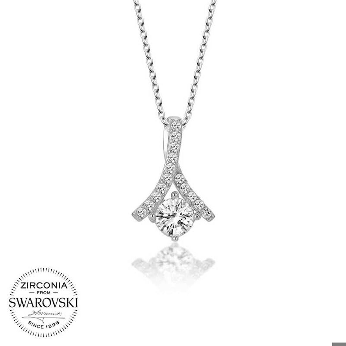 Swarovski Taşlı Gümüş Tektaş Kadın Kolye
