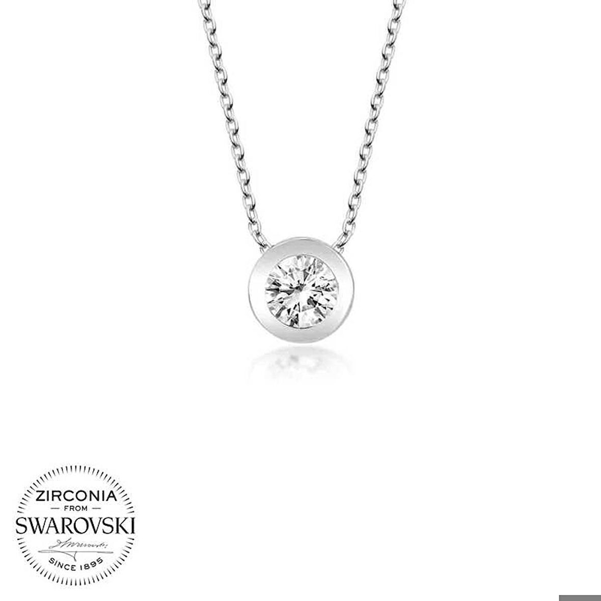 Swarovski Taşlı Gümüş Çember Tektaş Bayan Kolye