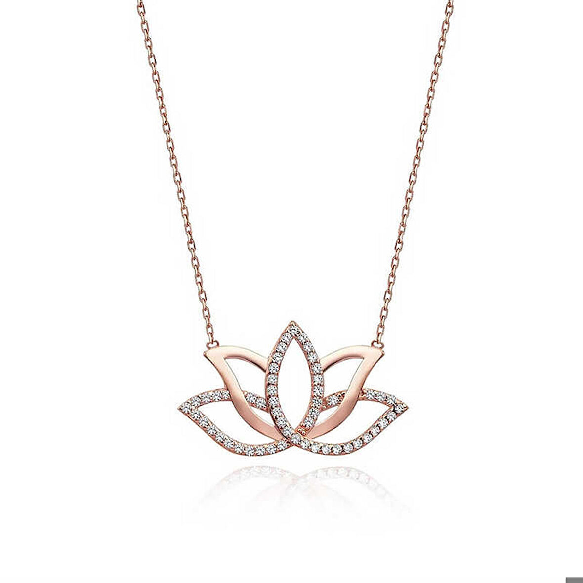 Gümüş Rose Lotus Çiçeği Kolye