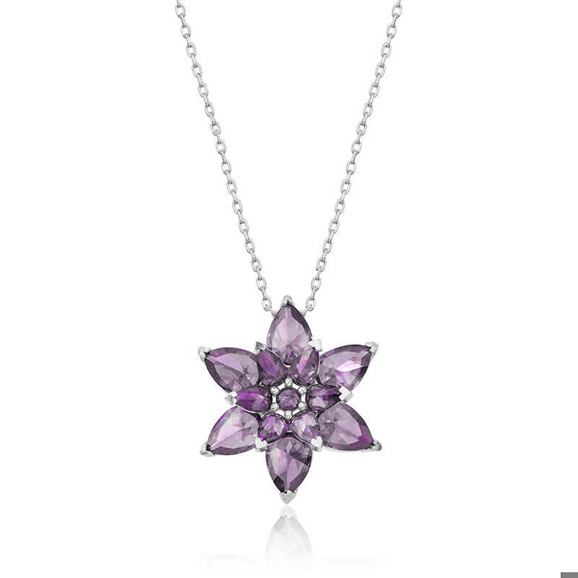 Gümüş Mor Lotus Çiçeği Kadın Kolye
