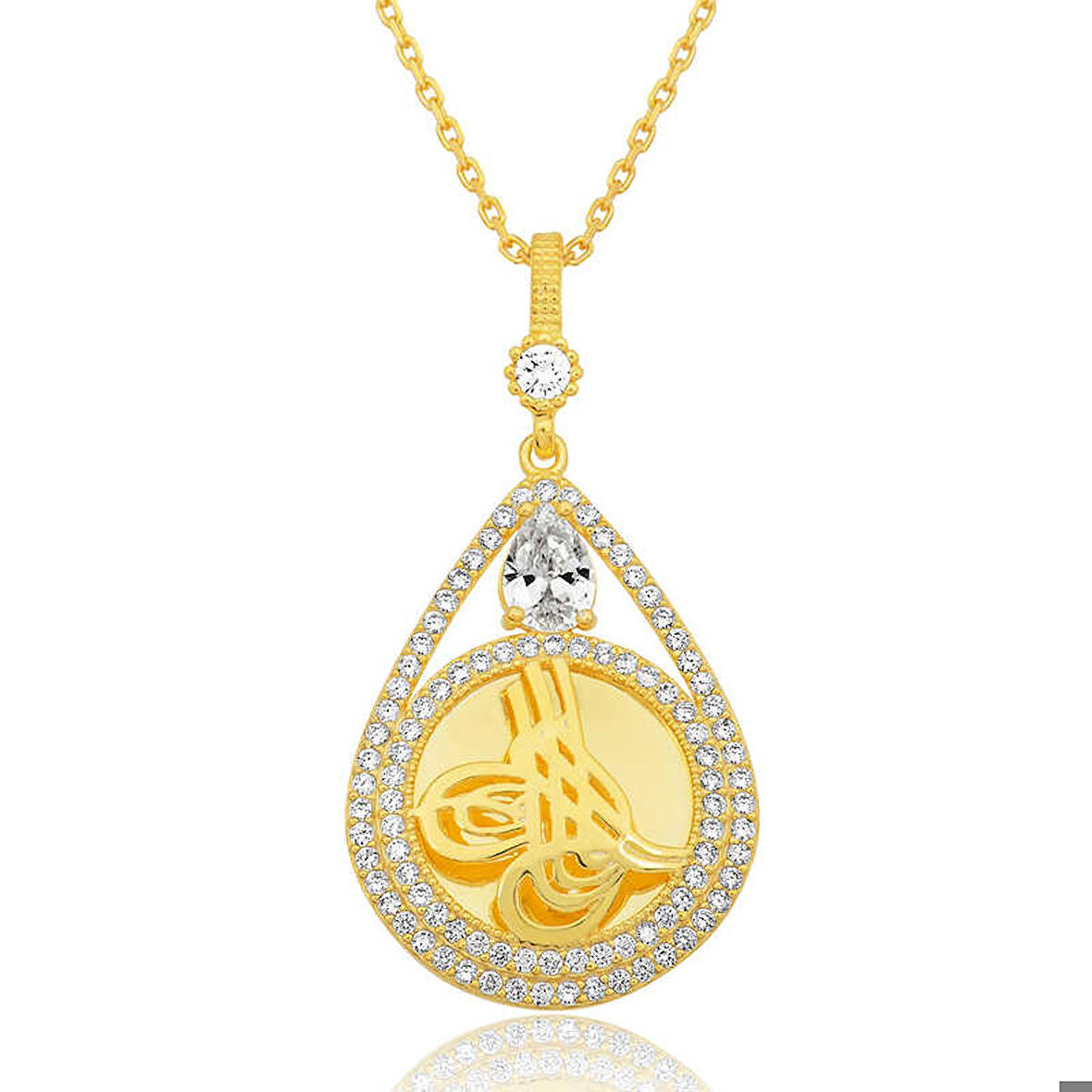 Gümüş Gold Kaplama Damla Tuğralı Kadın Kolye