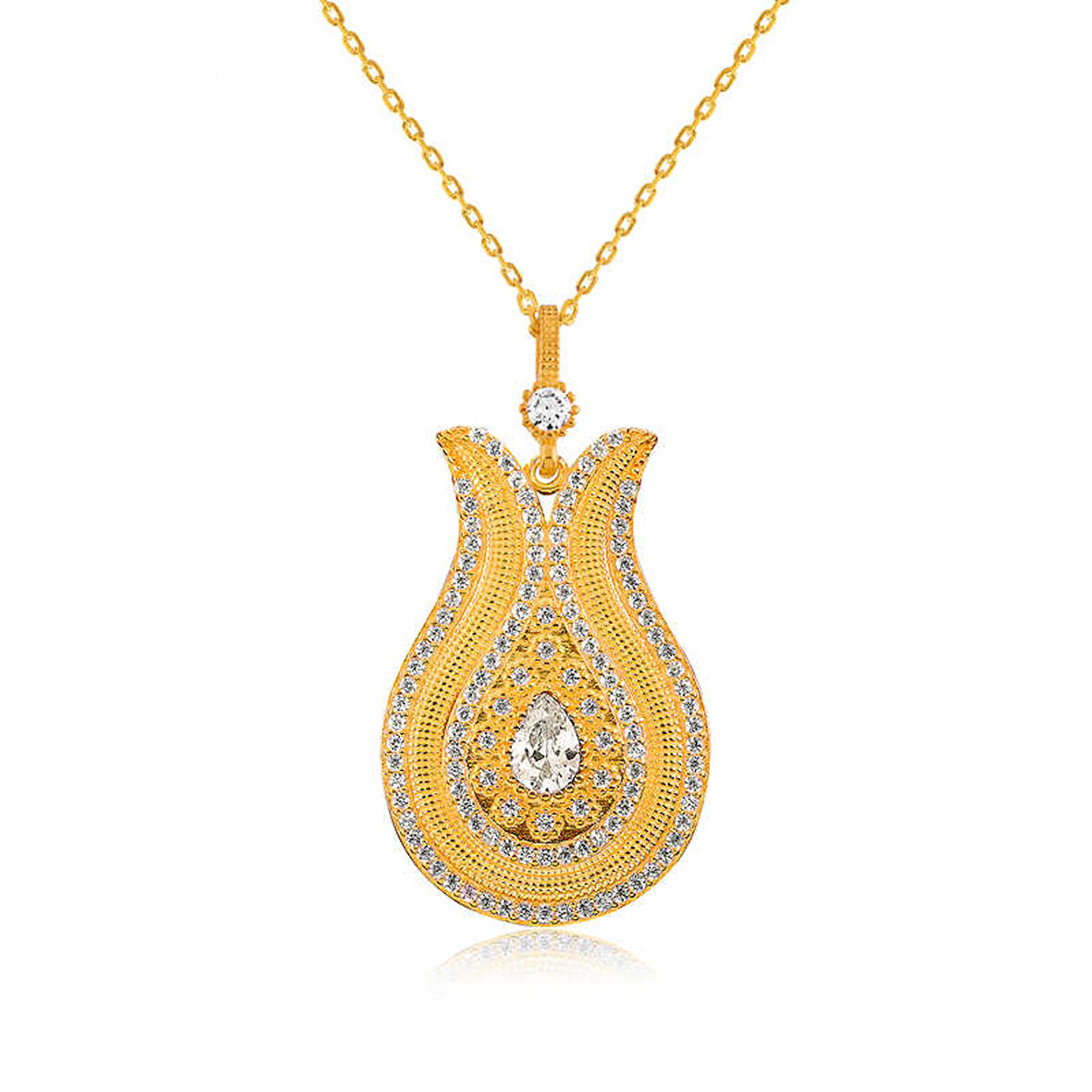 Gümüş Damla Taşlı Lale Kadın Kolye