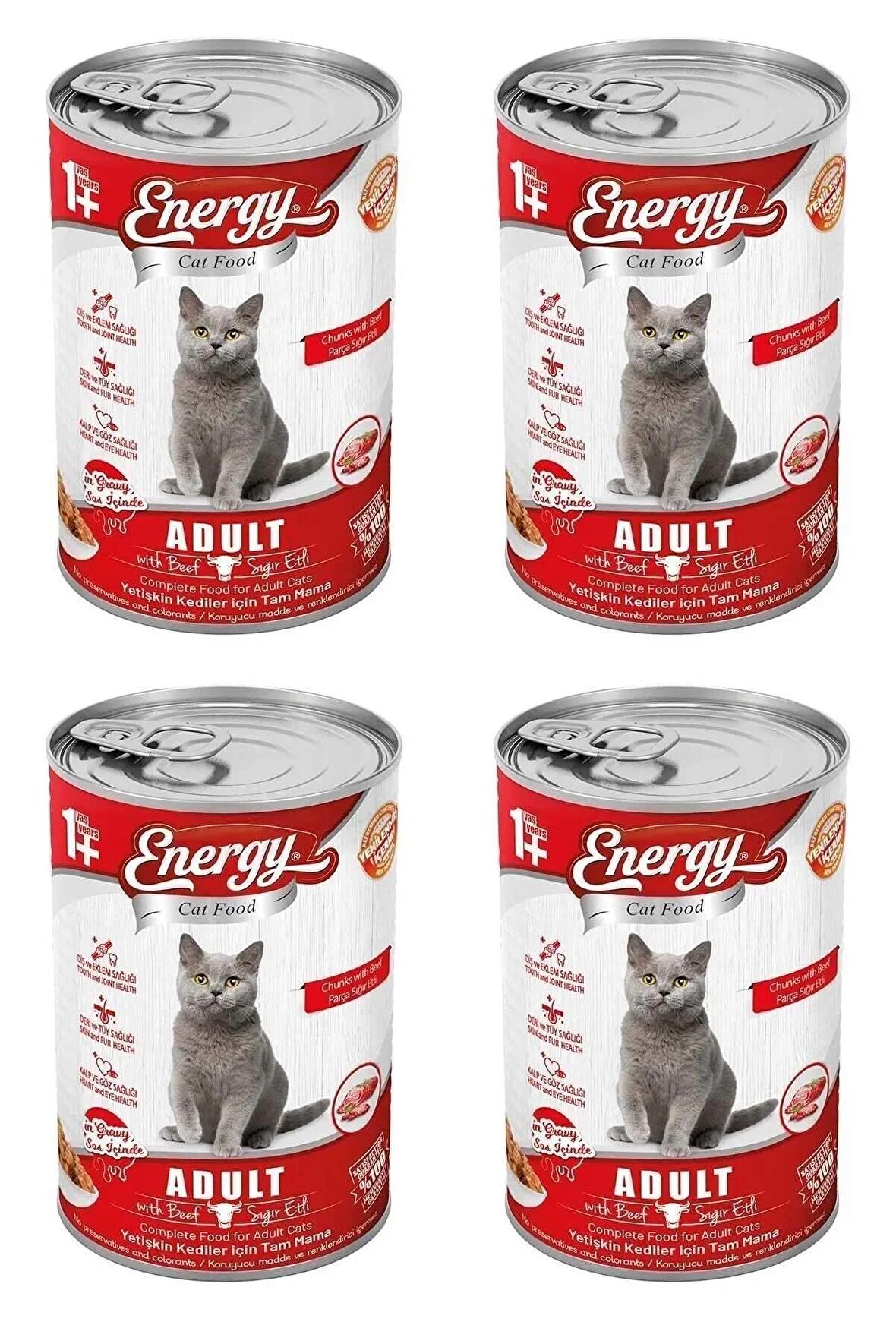 Energy Sığır Etli Yetişkin Yaş Konserve Kedi Maması 400 G - 4 Adet