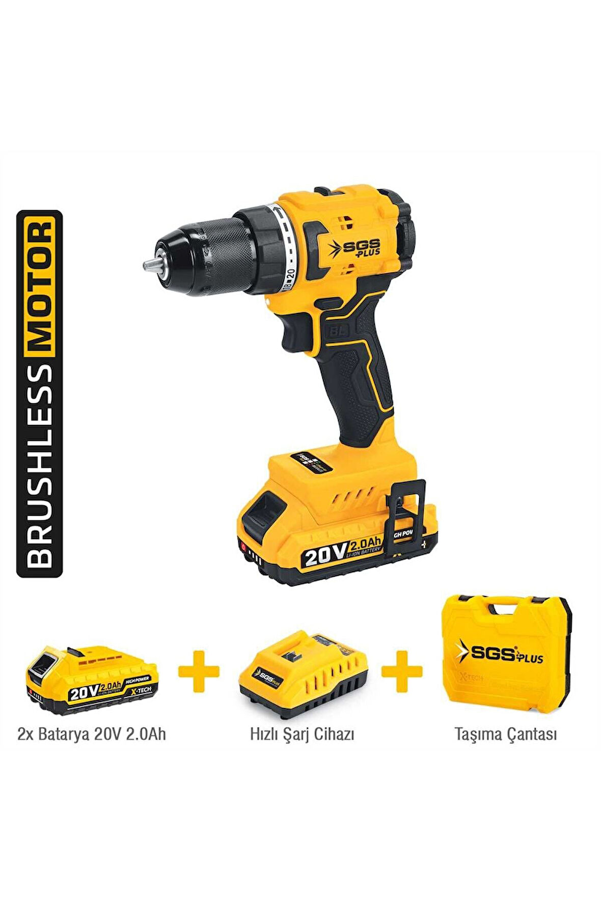 Sgs Plus SGS5529 - 20 Volt 2 Amper Çift Akü 60 Nm Akülü Vidalama Makinası Seti