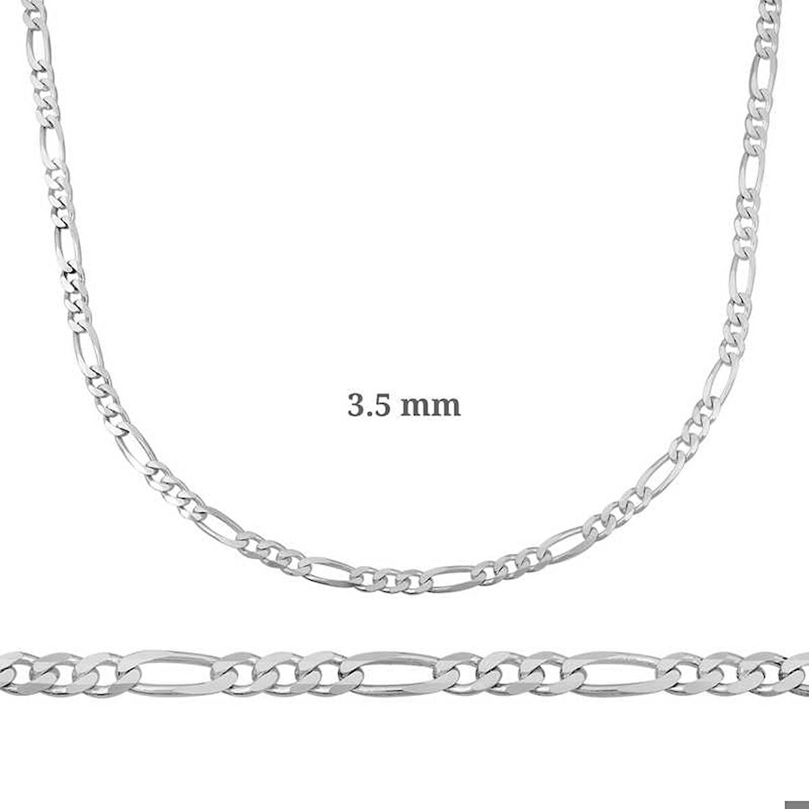 3.5 mm Gümüş Figaro Zincir - 100 mikron