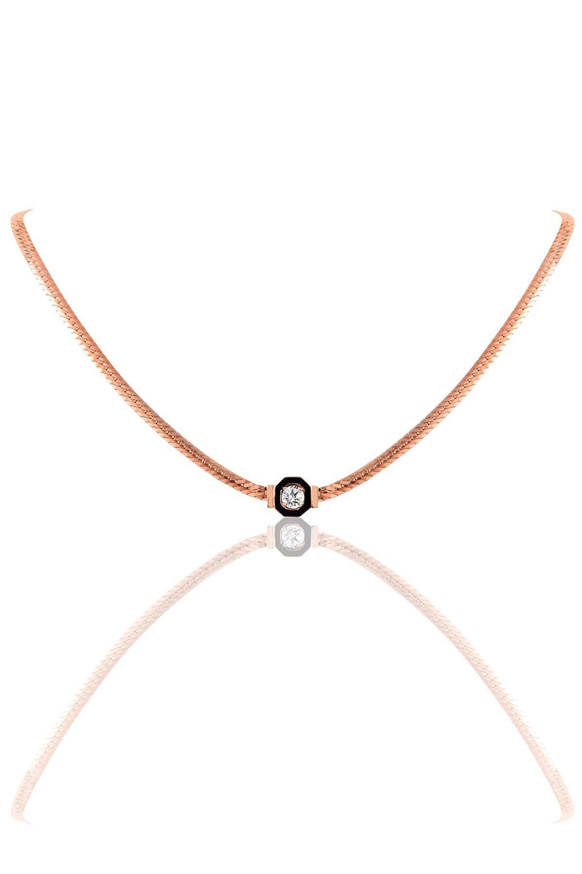 Gümüş tek taş ve mineli balık sırtı zincirli kolye