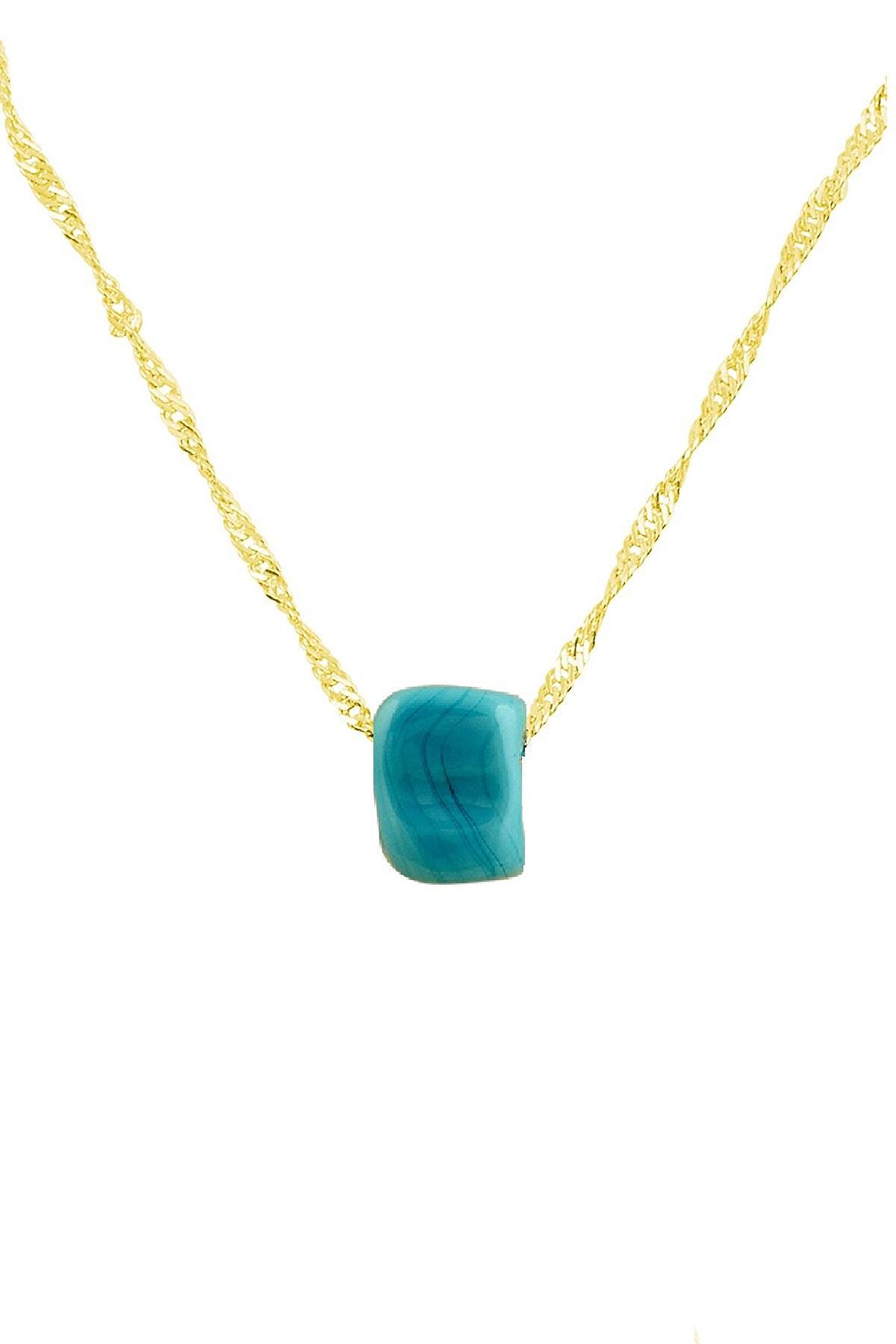 Gümüş singapur zincirli  turkuaz taşlı kolye