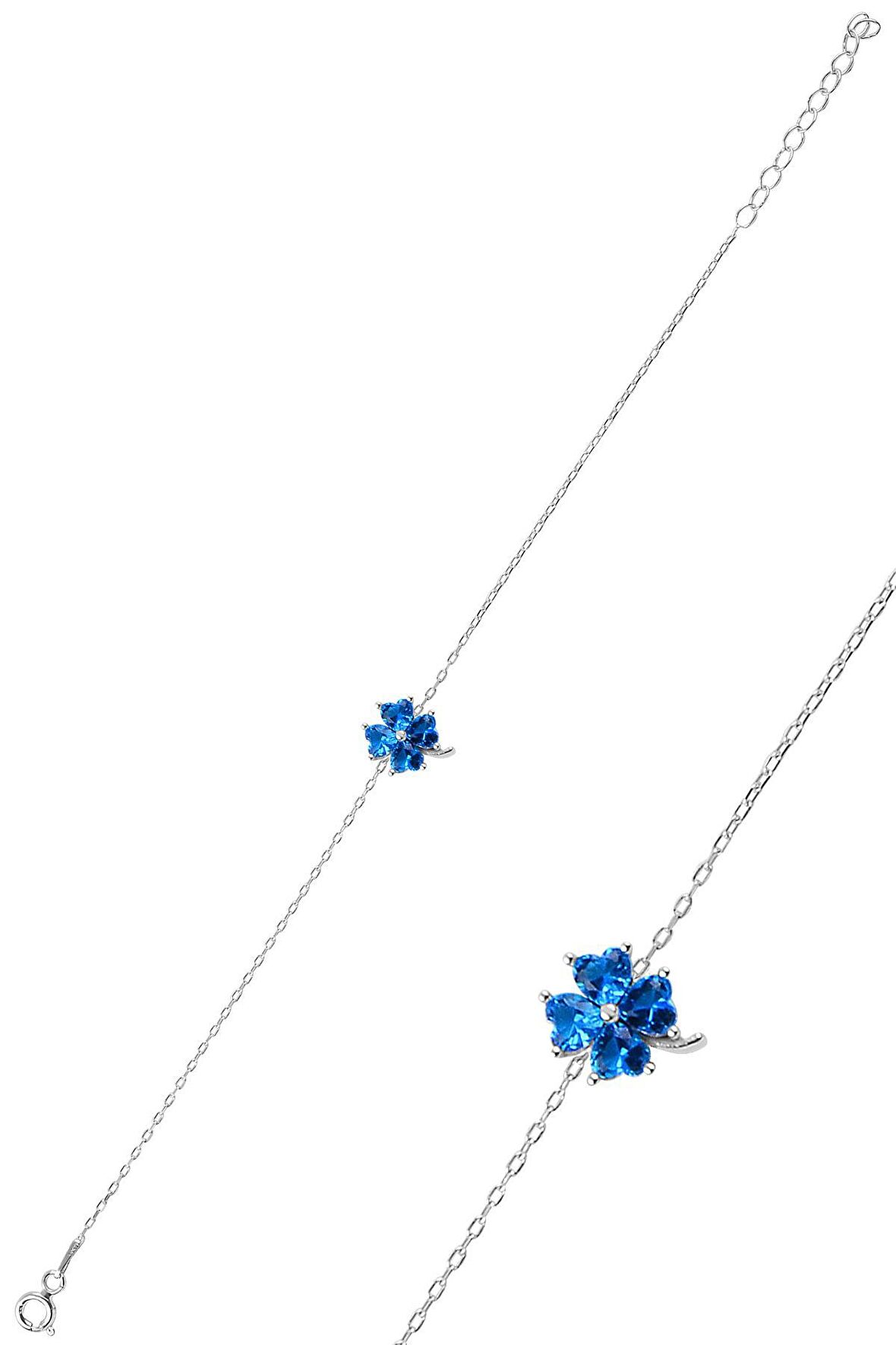 Gümüş akuamarin renk taşlı yonca modeli bileklik SGTL10091AKUA