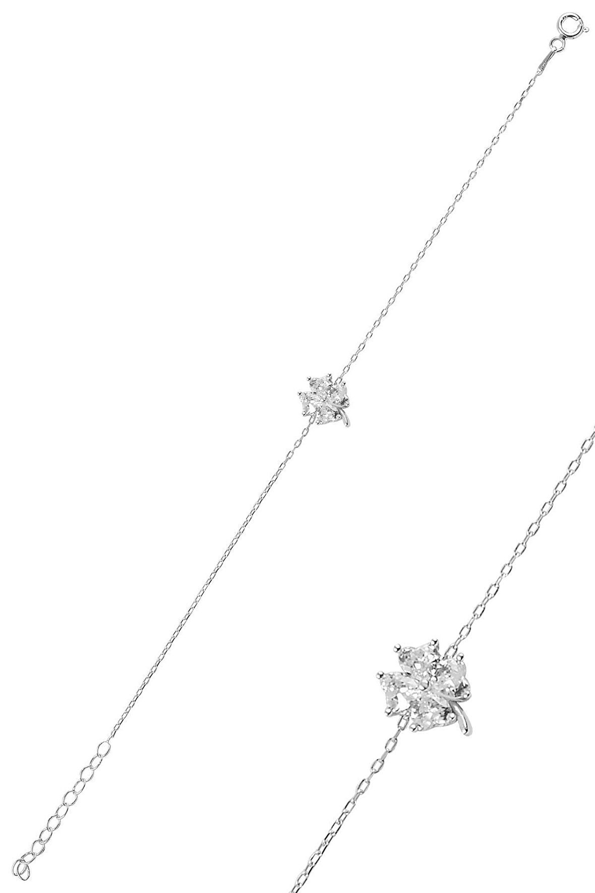 Gümüş zirkon taşlı yonca modeli bileklik SGTL10091BEYAZ