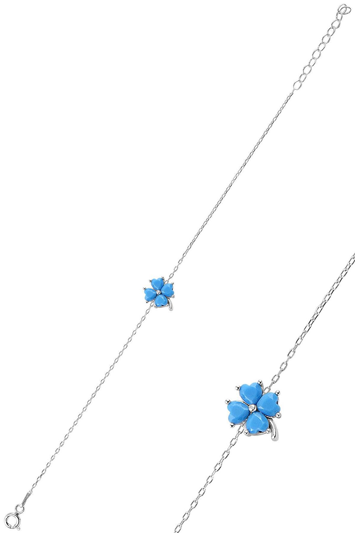 Gümüş turkuaz taş yonca modeli bileklik SGTL10091TURKUAZ