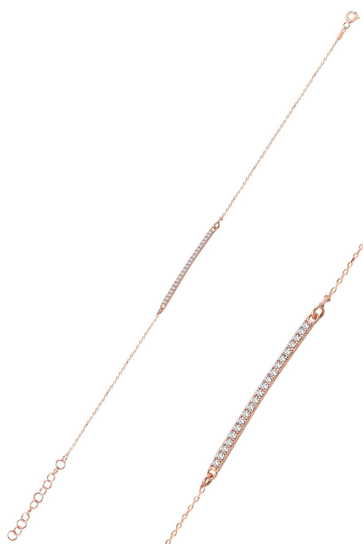 Çubuk Model Zirkon Taşlı Rose Kaplama Gümüş Bileklik SGTL10092ROSE