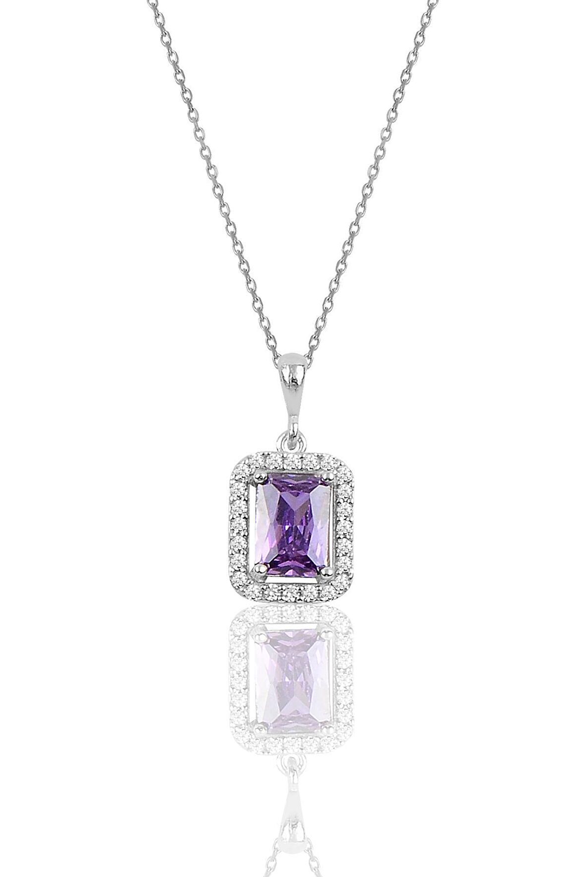 Gümüş amatis baget taşlı kolye