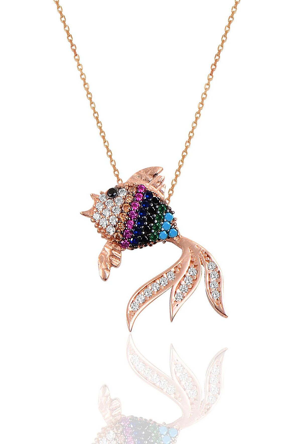 Gümüş renkli taşlı balık modeli kolye