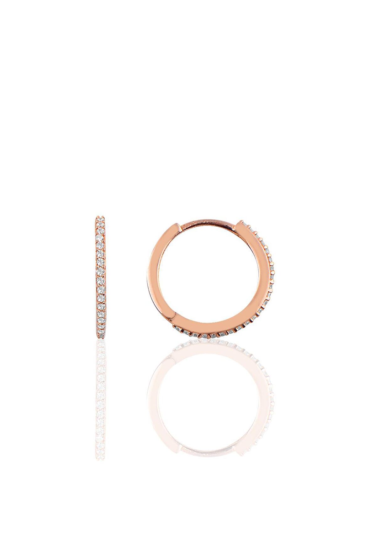 Gümüş 17 mm rose zirkon taşlı tamtur halka küpe