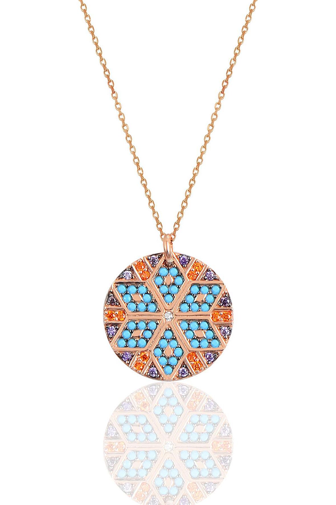 Gümüş rose yuvarlak kilim kolye