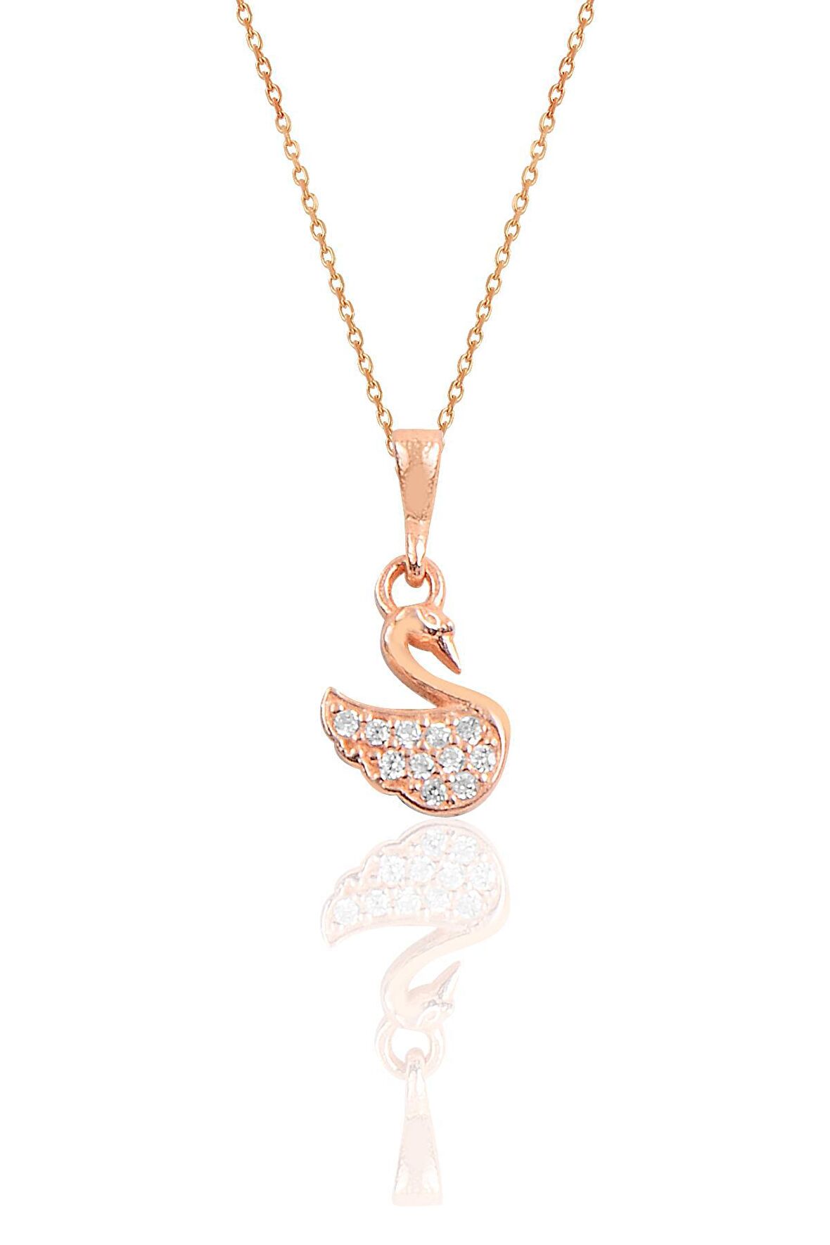 Gümüş rose taşlı kuğu kolye