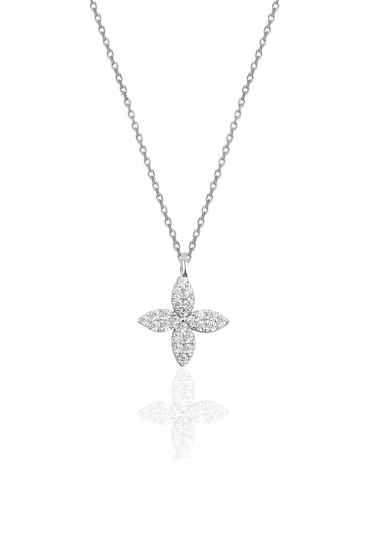 Gümüş rodyumlu yonca kolye