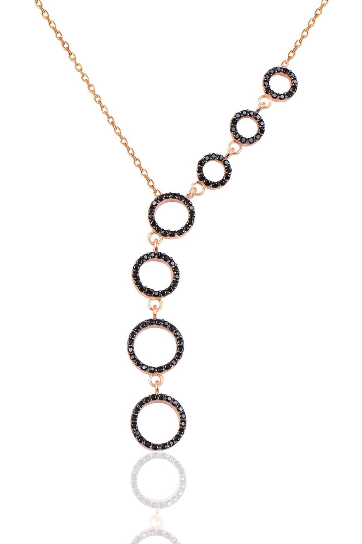 Gümüş rose onix taşlı kayan halkalar kolye