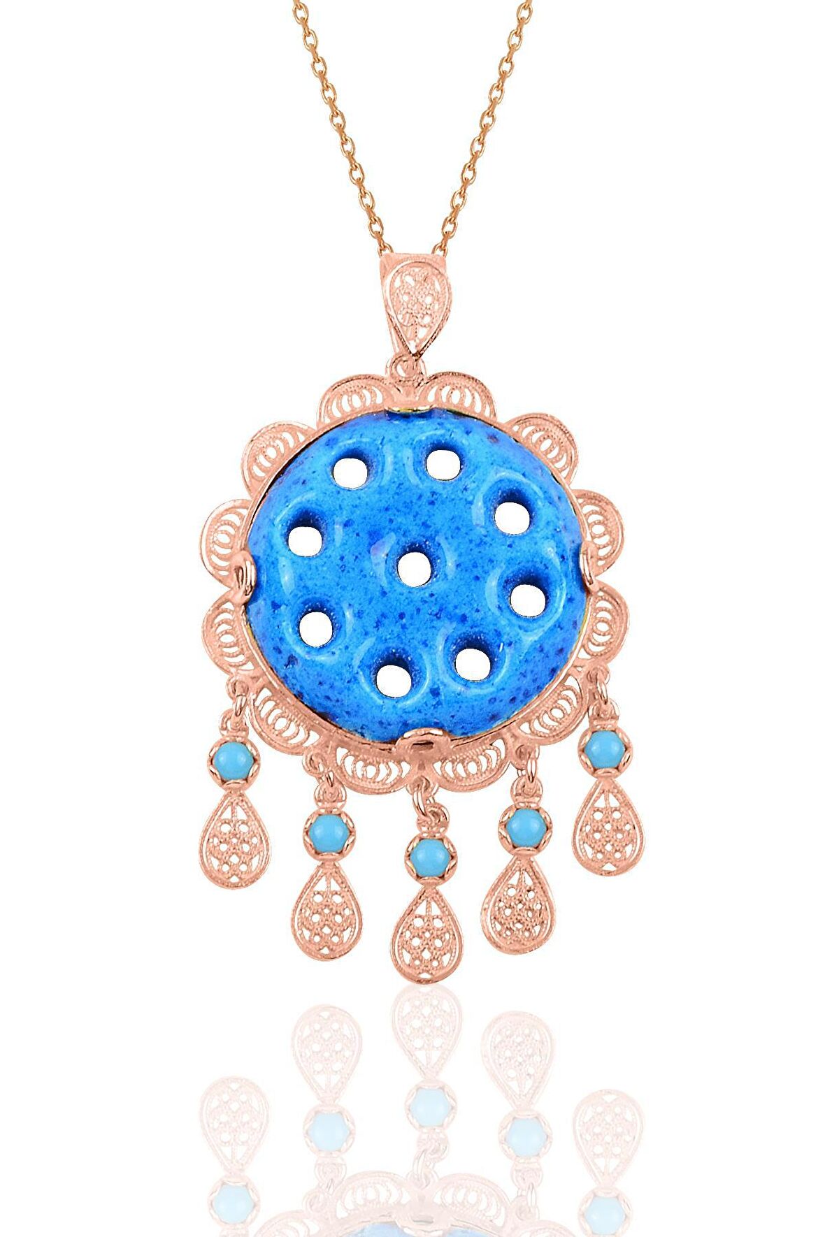 Gümüş rose dokuz delikli telkari süryani nazar boncuğu kolye