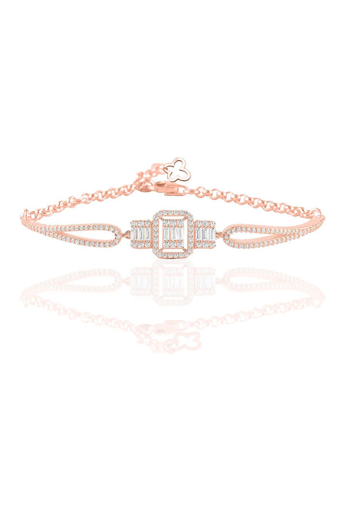 Gümüş  rose baget taşlı bilezik