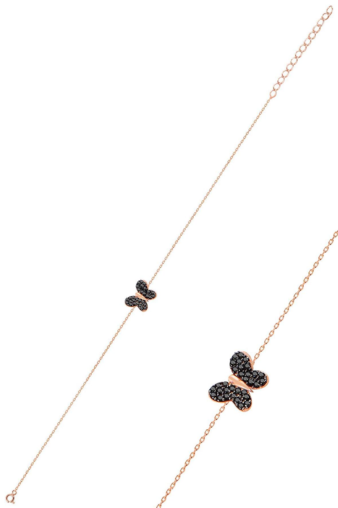 Gümüş rose onix taşlı kelebek bileklik