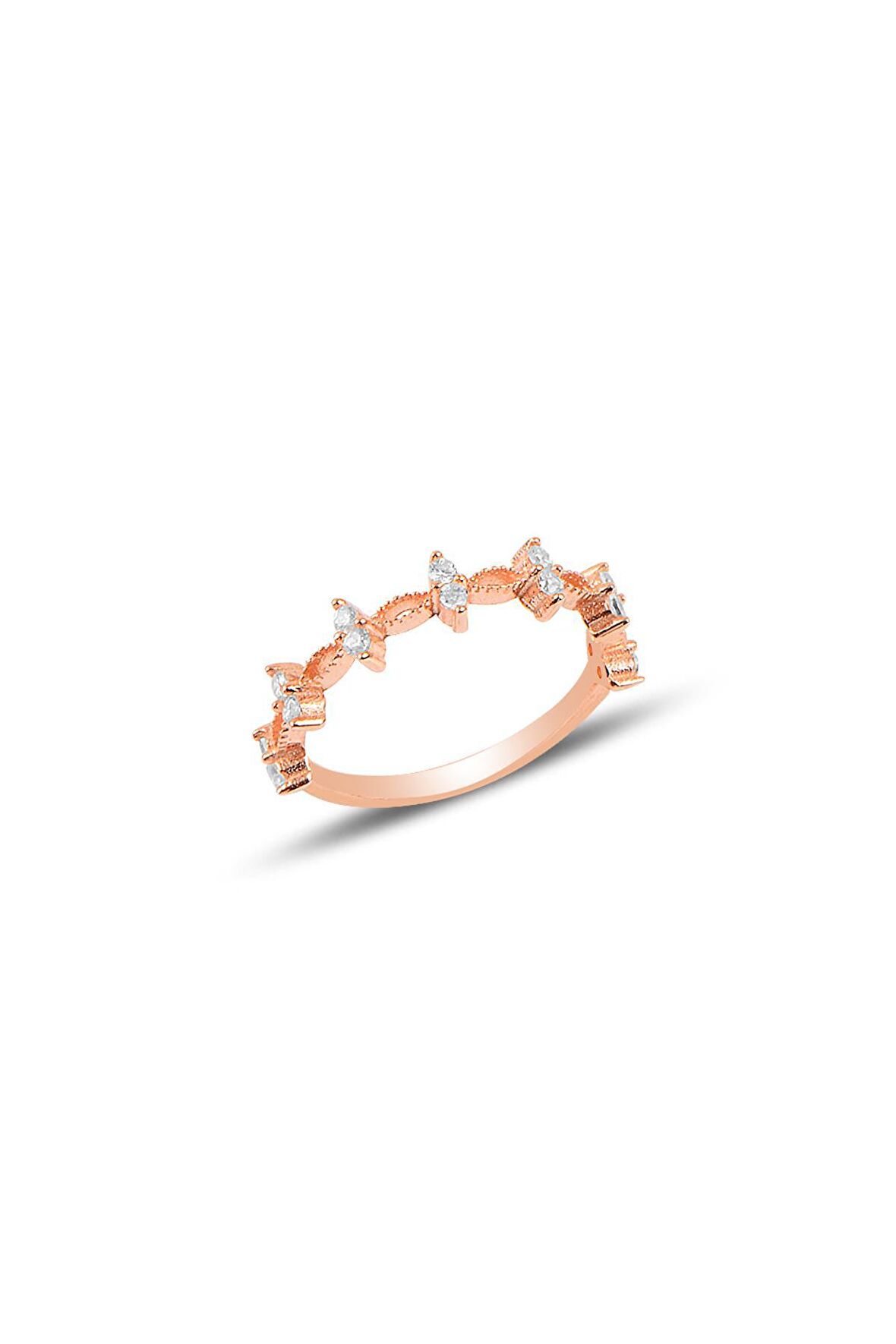 Gümüş rose zirkon taşlı crown yüzük