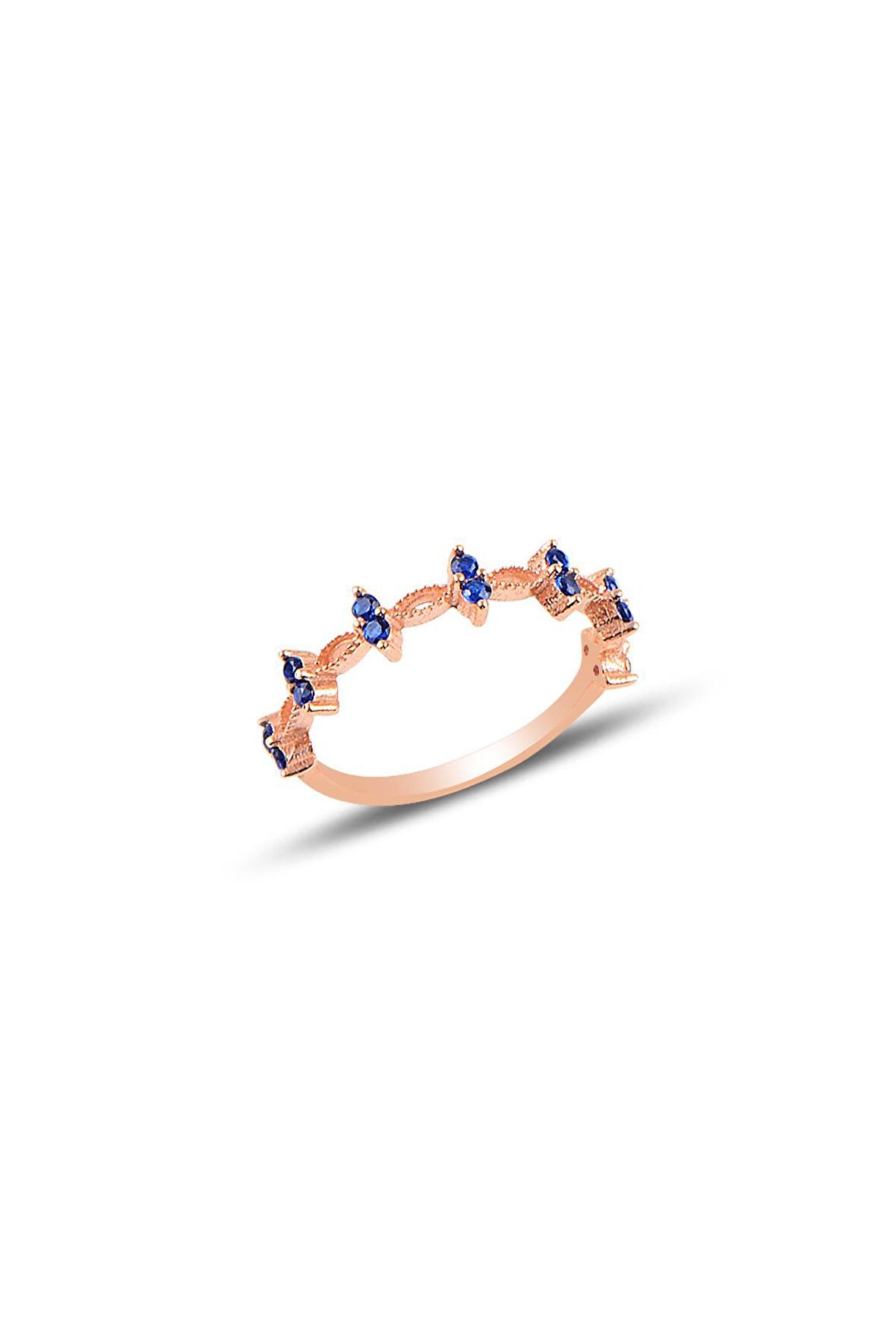 Gümüş rose safir taşlı crown yüzük