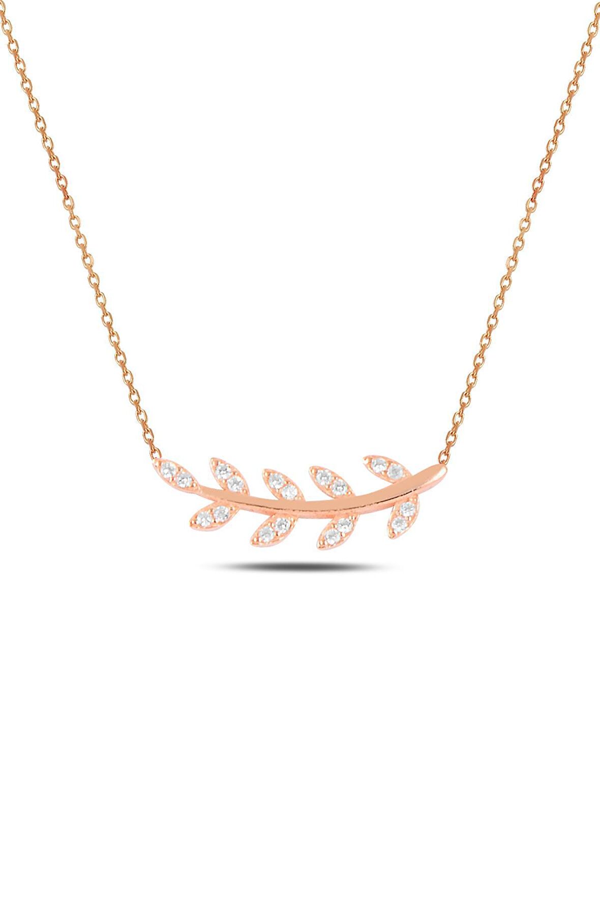 Gümüş rose zirkon  taşlı yaprak kolye