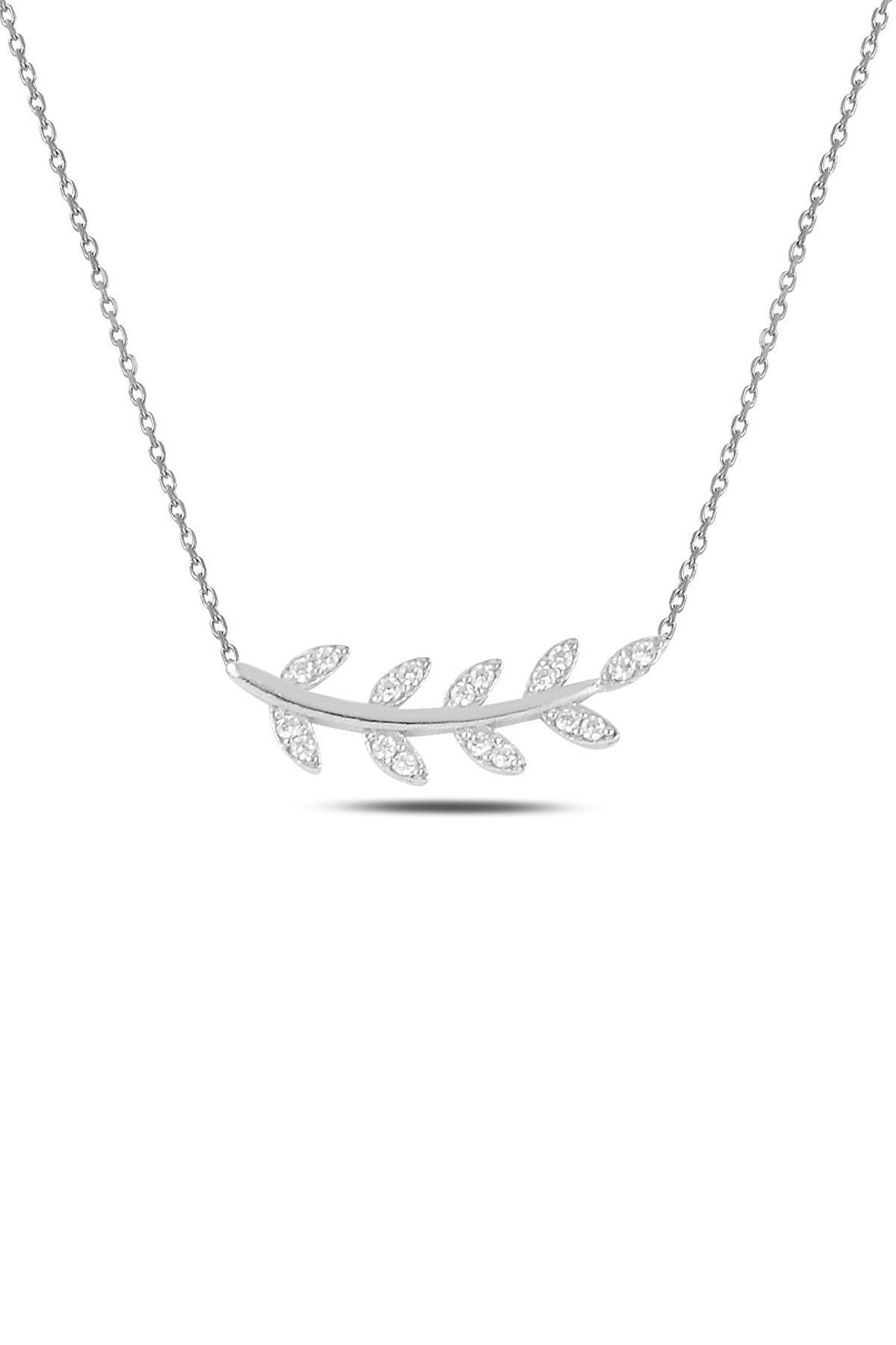 Gümüş rodyumlu  zirkon taşlı yaprak kolye