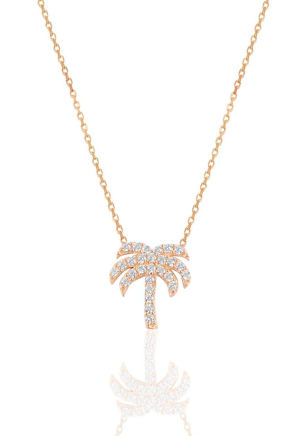 Gümüş rose zirkon  taşlı palmiye kolye 