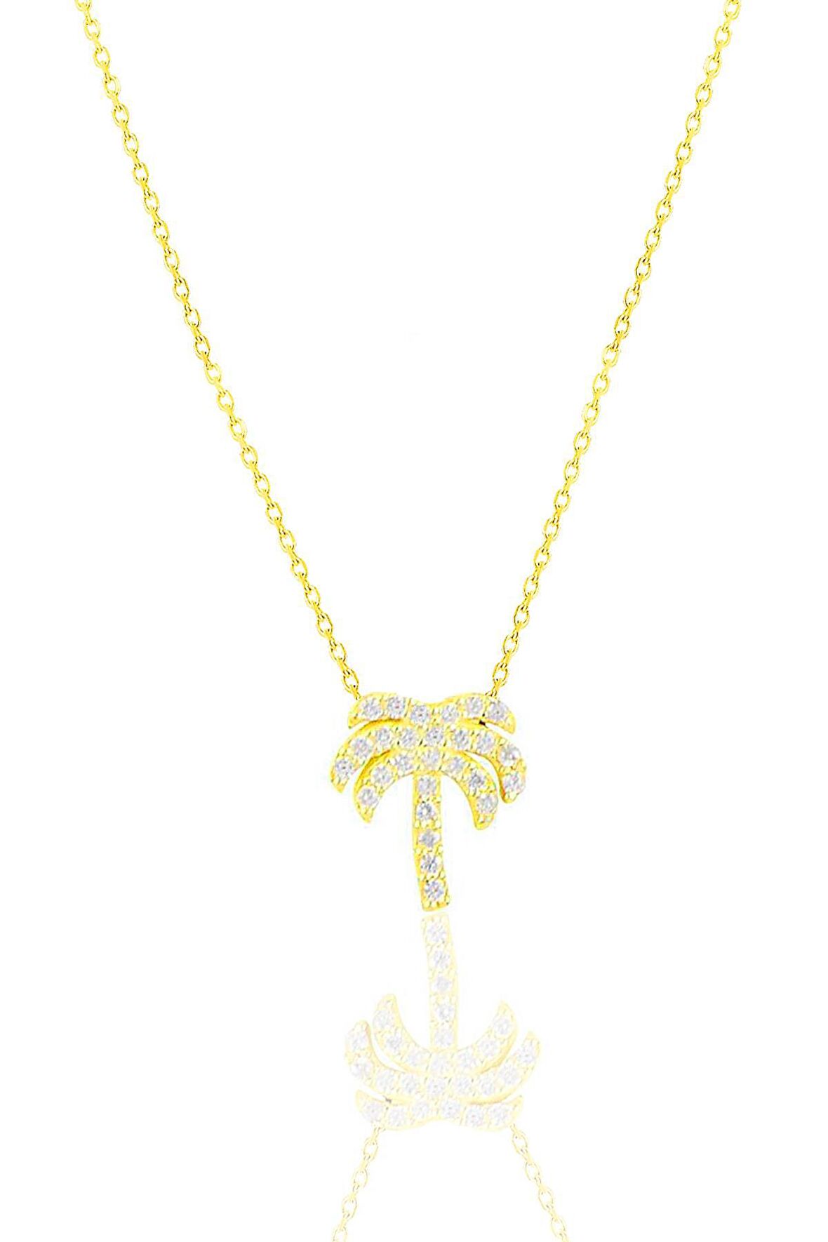 Gümüş altın yaldızlı zirkon taşlı palmiye kolye