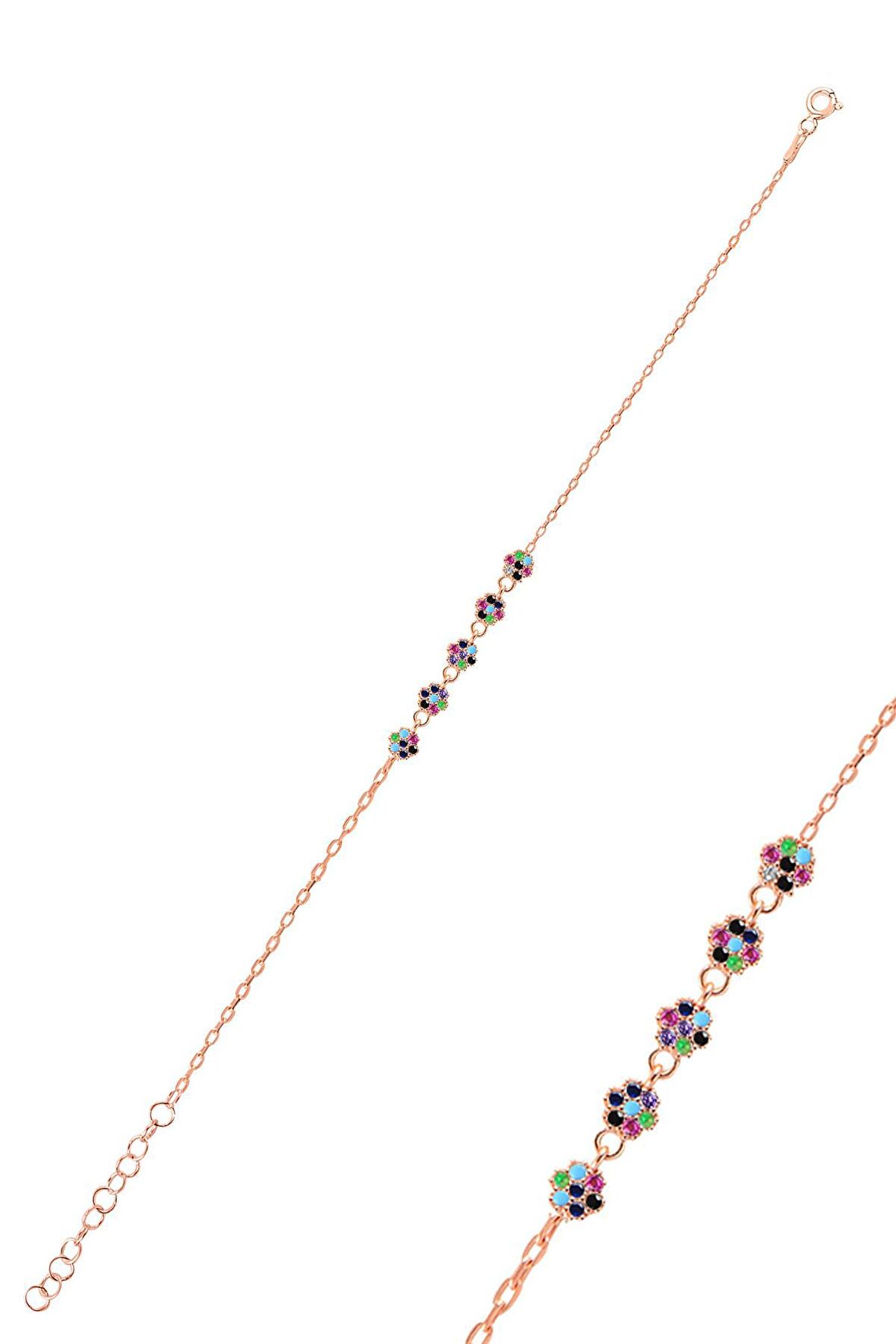 Gümüş rose renkli zirkon taşlı çiçek bileklik