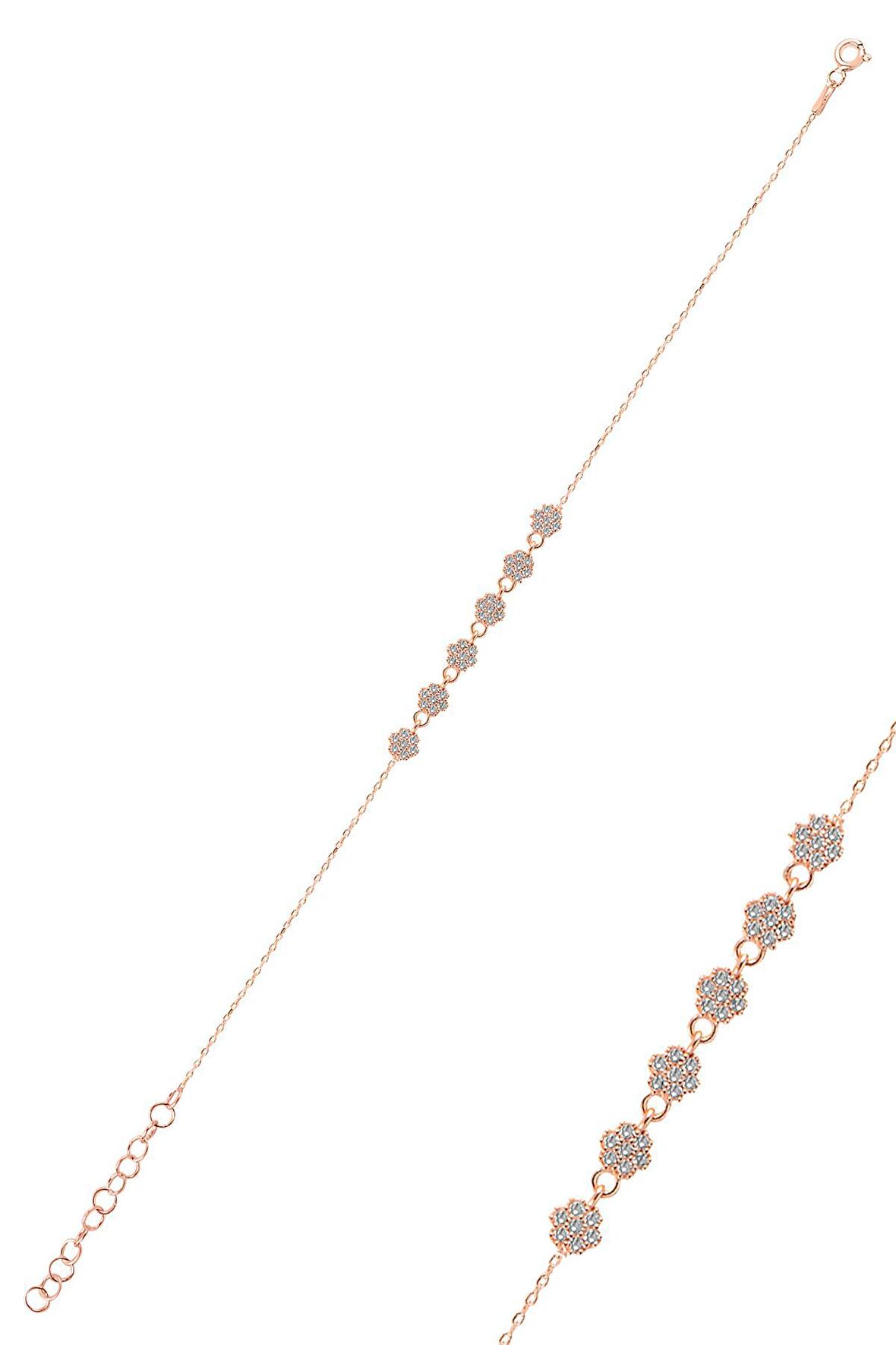 Gümüş rose zirkon taşlı çiçek bileklik