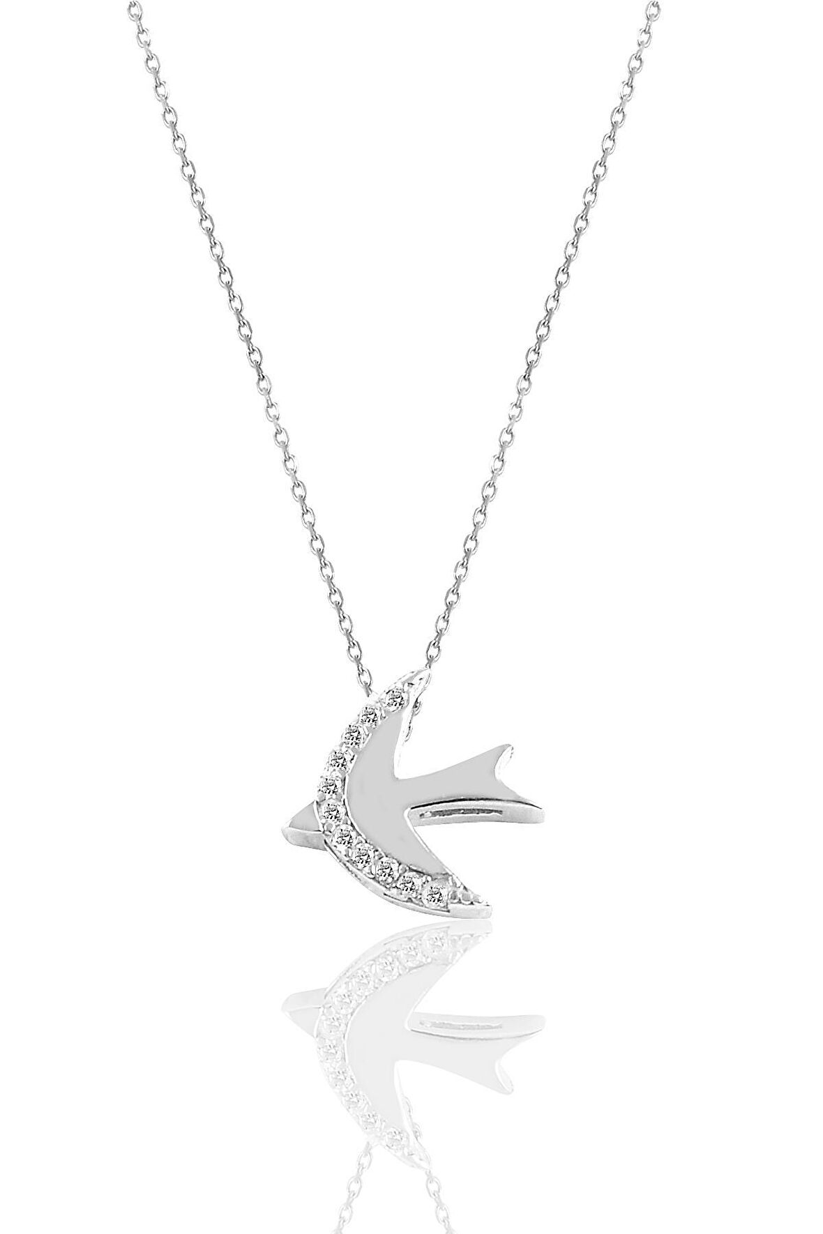 Gümüş rodyumlu zirkon taşlı martı kolye 