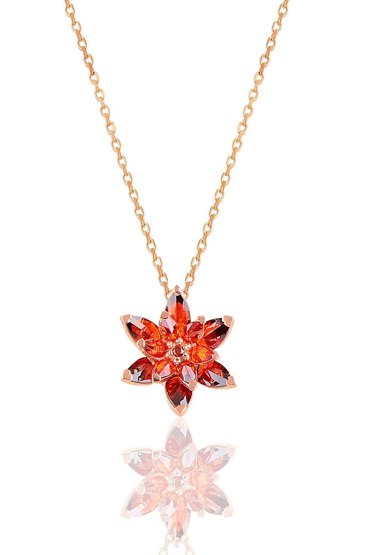 Gümüş rose taşlı nilüfer lotus çiçeği kolye