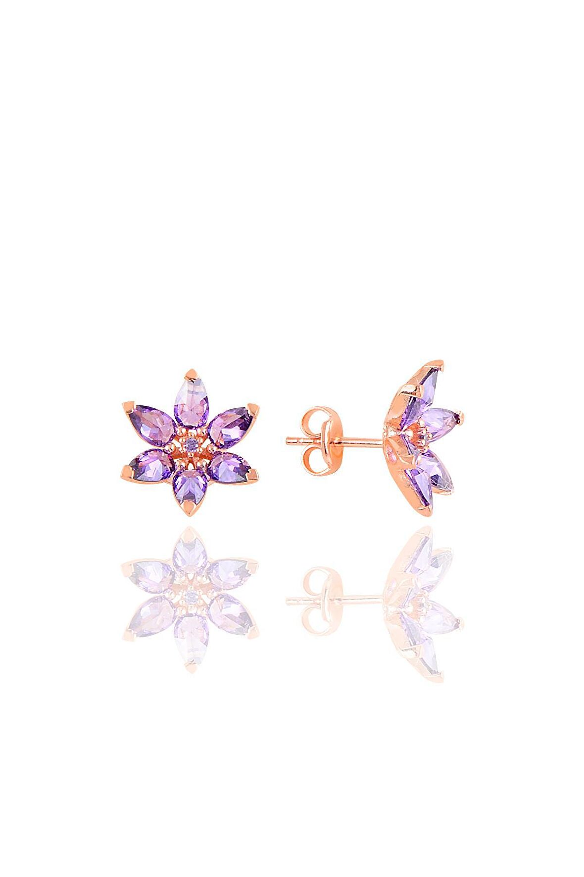 Gümüş rose  taşlı nilüfer lotus çiçeği küpe