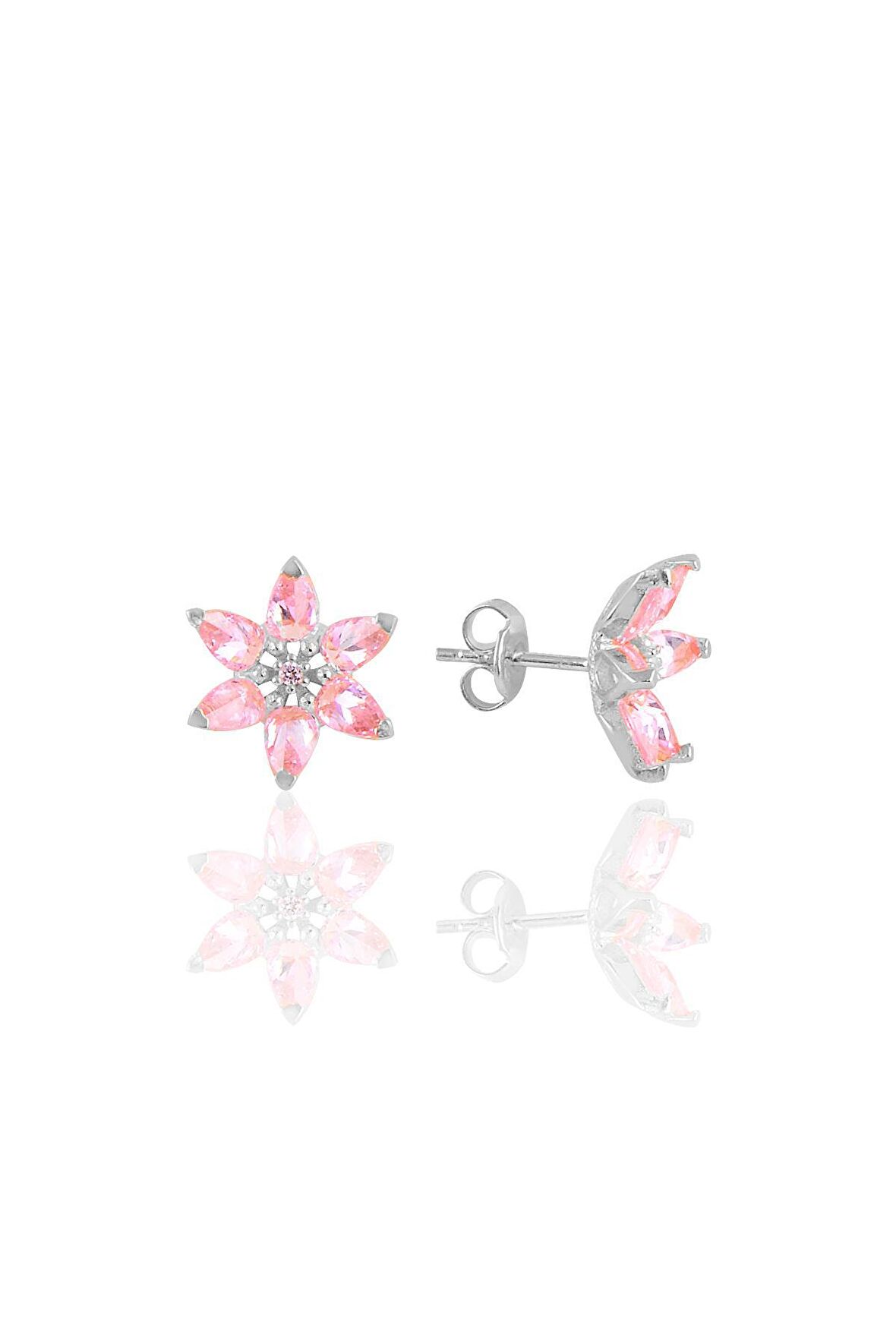 Gümüş beyaz taşlı nilüfer lotus çiçeği küpe