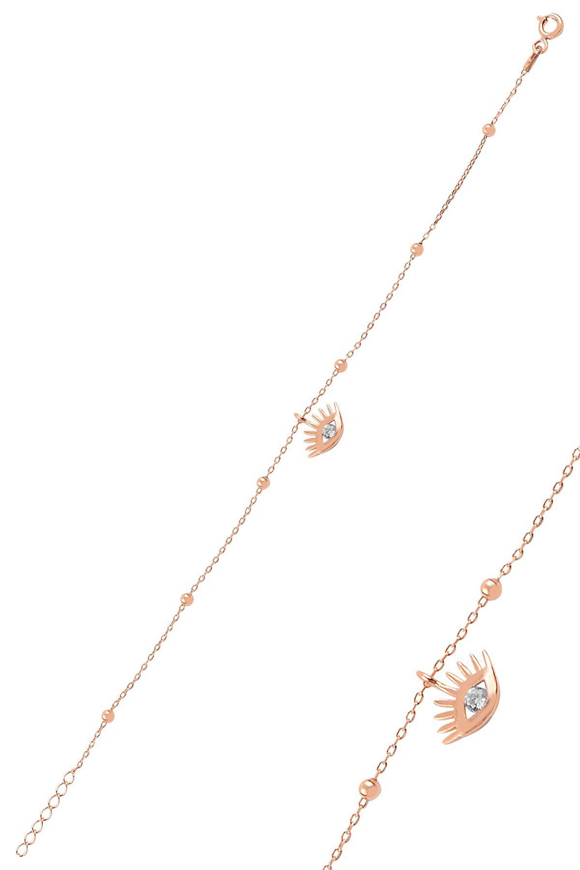 Gümüş rose top top zincirli kirpikli göz bileklik